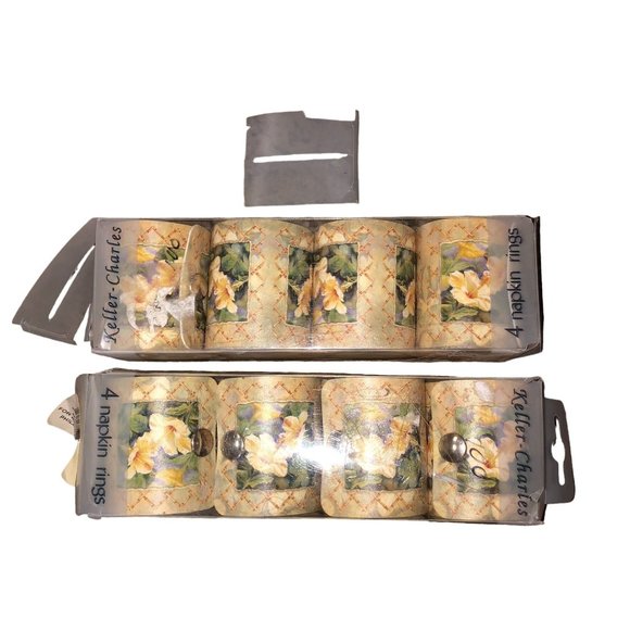 Vintage Keller-Charles Napkin Rings Set of 8 Used Floral Made in Italy - Picture 2 of 15